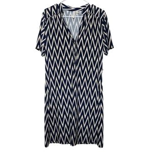 TACERA Navy Blue Tan Belted Chevron Dress V Neck